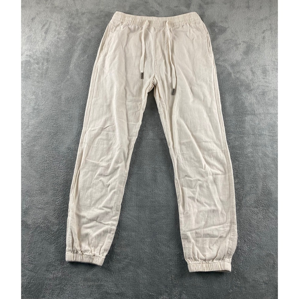 Alcott Women Cream Linen Blend Jogger Pants Elastic Waist Drawstring Size Small